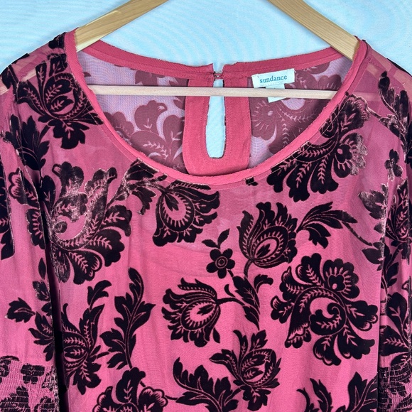 Sundance Women Burnout Velvet Peasant Blouse Top Sz L Burgundy Whimsigoth Fairy - Picture 2 of 12